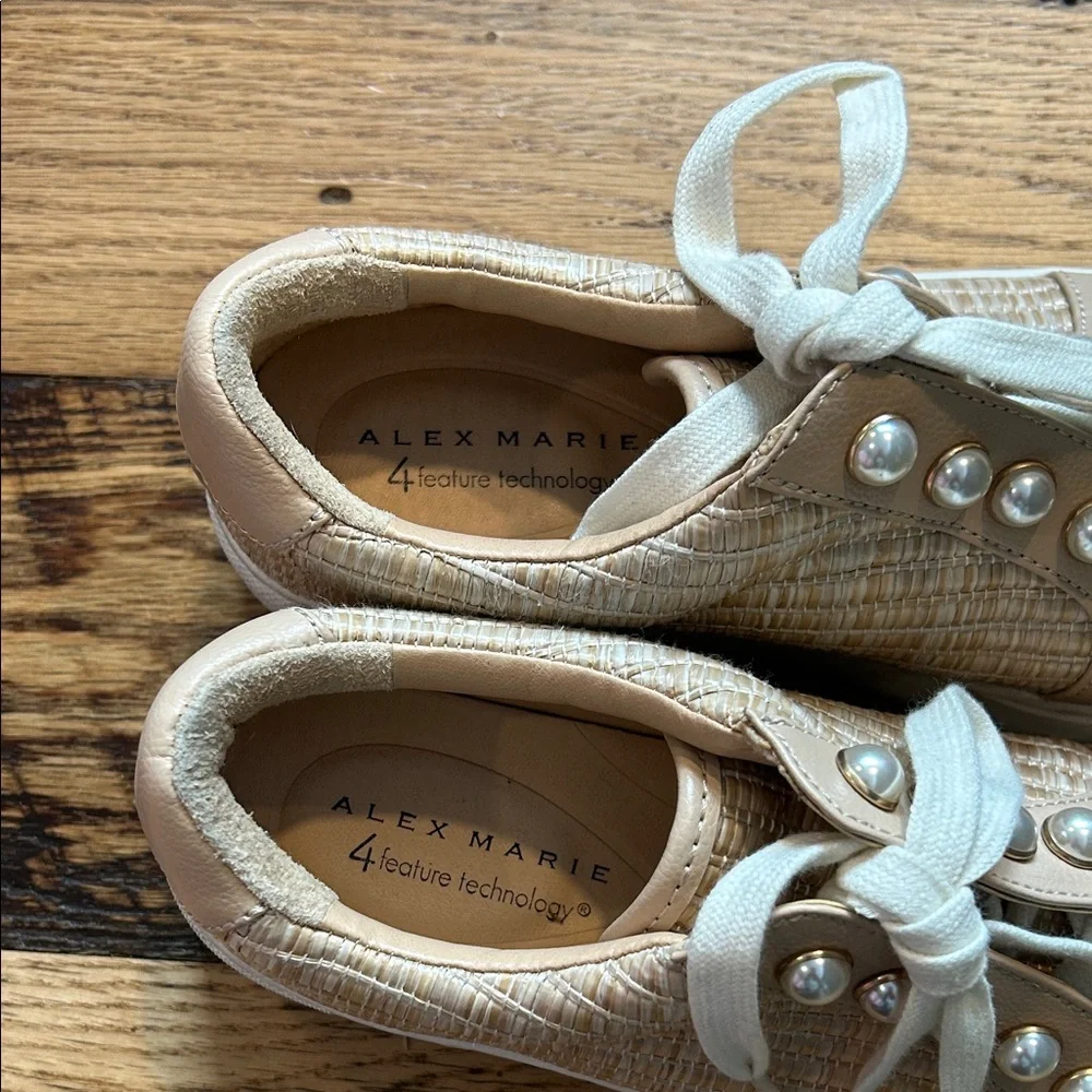 Alex Marie Tan Woven Sneakers with Pearl Accents size 7